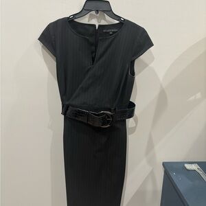 ANTONIO MELANI Black Pinstripe Midi Dress with Belt